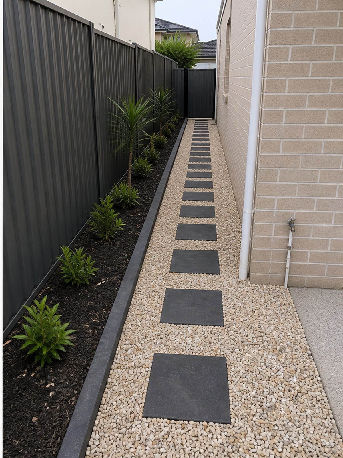 Side yard after path and drainage upgrade