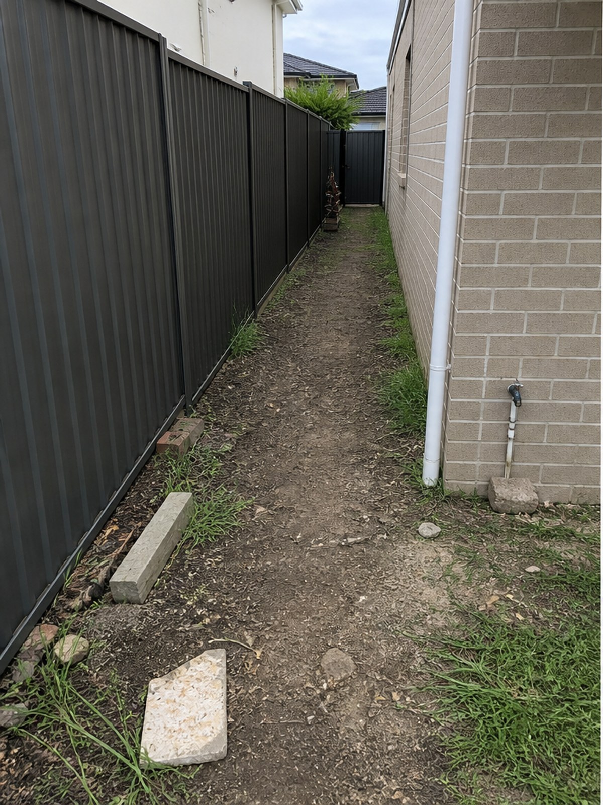 Side yard before path and drainage upgrade